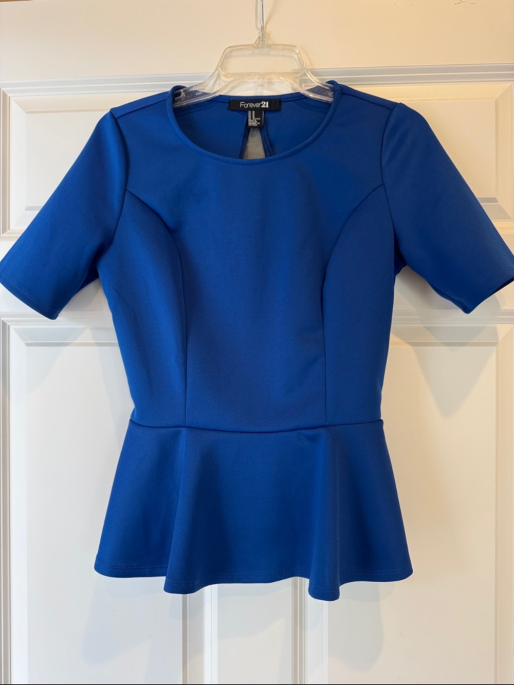 Royal Blue Peplum Top with Mesh Back Cutout